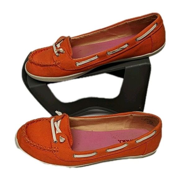 Bongo Women Canvas Boat Shoes 9 Casual Slip On Comfort Flat Orange Y2K Vintage - Picture 1 of 11